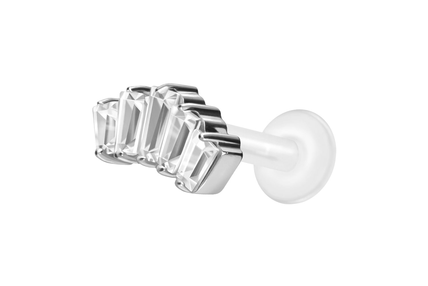 PTFE Labret Piercing mit Innengewinde + Titan-Aufsatz 5 EINGEFASSTE KRISTALLRECHTECKE
